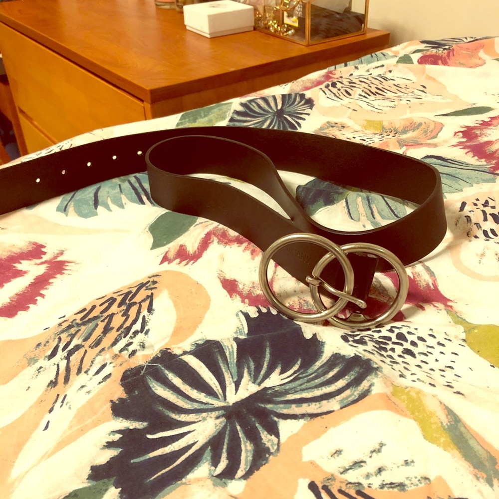 Slightly worn black NY&C belt with silver buckle